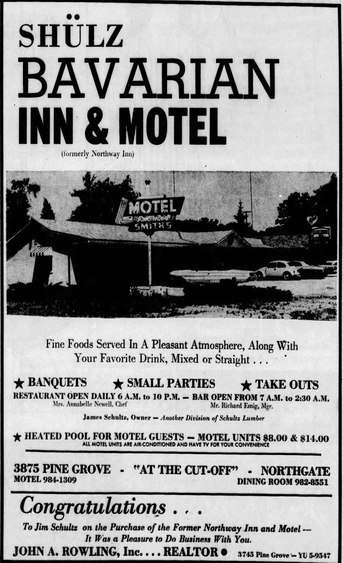 Smiths Motel (Northway Inn, Gaslite Motor Lodge, Shulz Bavarian Inn & Motel) - July 4 1969 Ad (newer photo)